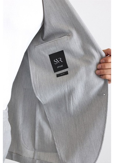 Süvari Gri Slim Mono Yaka Düz Torba Cep 6 Drop Takım Elbise Tk1006900398-s05