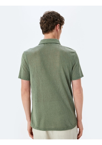 Koton Kısa Kollu Yarı Transparan Regular Fit Polo Yaka Tişört Haki 5sam10028mk Haki