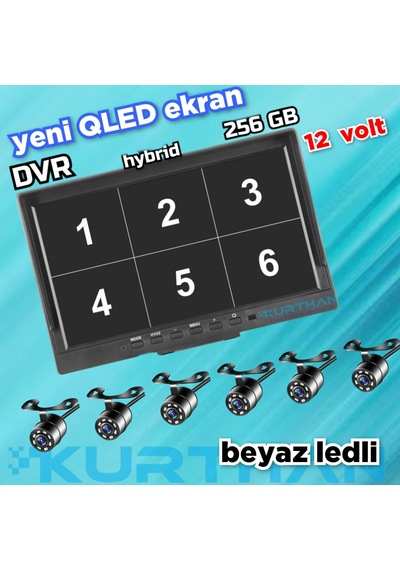 Qled Ekran 10'' Dvr Monitör 6 Adet Beyaz Ledli Kelebek Kamera 12v