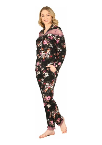 Jiber Kadın Viskon Önü Düğmeli Desenli Kışlık Pijama Takımı 3903 - 1 Adet 001