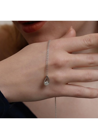 Madam Matmazel Beyaz Swarovski Tek Taş Damla Gümüş Kadın Kolye,925 Ayar Gerçek Gümüş, Hediye