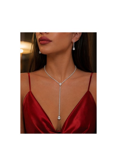 Zirkon Taşlı Su Yolu Kolye Küpe Takımı Damla Taşlı Şık Ve Zarif Kadın Takı Seti Gümüş - 919421721 Gümüş