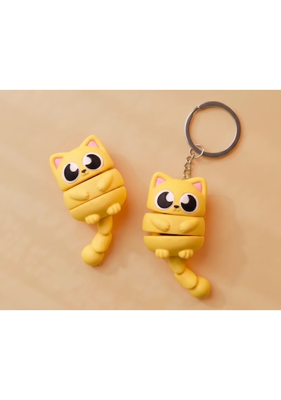 3d Baskı Hareketli Kedi Anahtarlık Sevimli Eklemli Kedi Çanta Süsü Çok Renkli