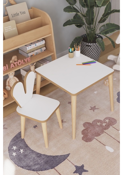 Çocuk Oyun Aktivite Masası 45x45 Cm Çocuk Çalışma Masası Masa Sandalye Seti Çok Renkli