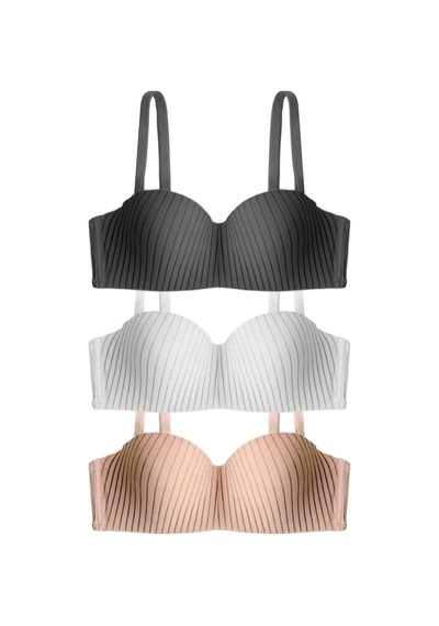 Cottonill Seamless Bra - Striva Mikro Çizgi Desenli Balenli Kadın Sütyen 3'lü Paket-2 Çok Renkli