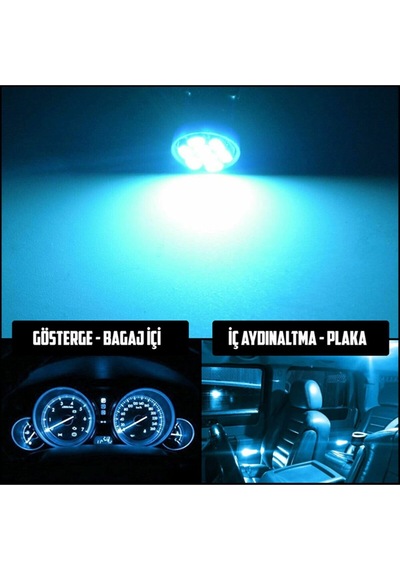 2 ADET BUZ MAVİ RENK MiNi DİPSİZ T10 LED PARK AMPULÜ 8 LEDLİ