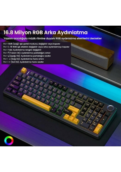 Aula F99 Pro 3 Modlu Rgb Hot Swap Mekanik Star Vector Switch Kablosuz Makrolu Klavye Siyah