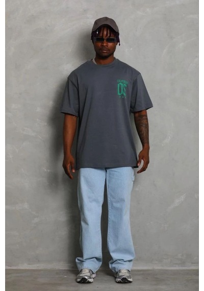 Erkek Baskılı T-shirt Kısa Kol Bisiklet Yaka Regular Fit Rahat Tişört - Füme