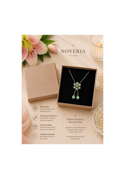 Bloom Collection Yeşil Çiçekli Çelik Kolye Yeşil Yeşil