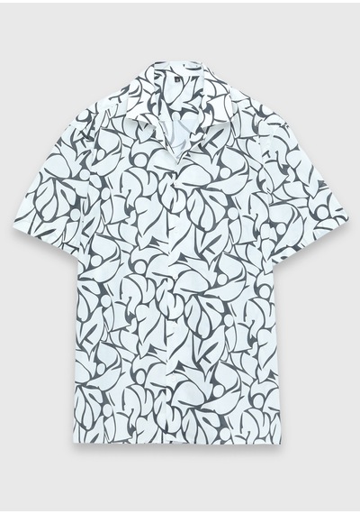Ramsey Ekru Regular Fit Kısa Dokuma Casual %100 Pamuk Gömlek Ekru, Koyu Gri