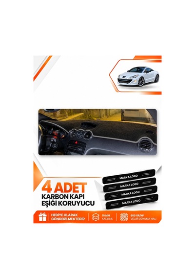 Peugeot Rcz 2010-2015 Uyumlu Ön Göğüs Torpido Koruma Kılıfı Halısı Koruyucu - Siyah Gri