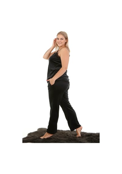 Myline Kadife Beli Lastikli Cepli Pijama Alt