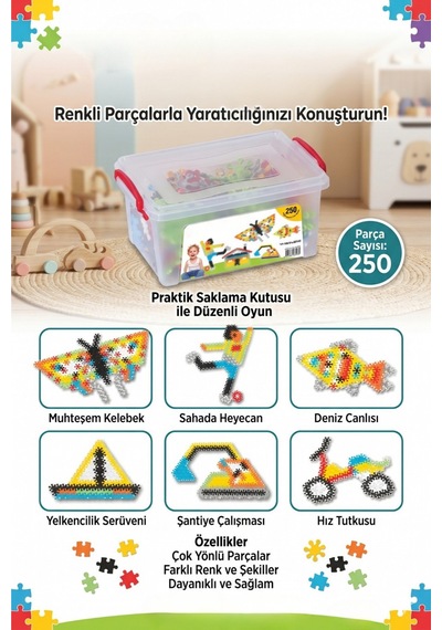 Çiçek Puzzle 250 Parça Saklama Kutulu Eğitici Yapım Seti Ve Zeka Oyunu