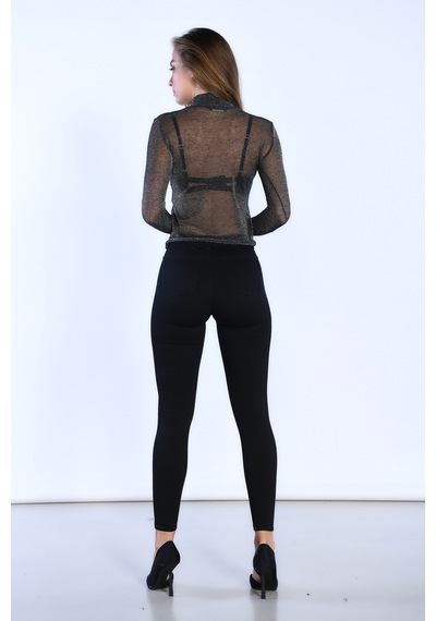 Siyah Yüksek Bel Arkadan Cepli Skinny Jeans-siyah Siyah