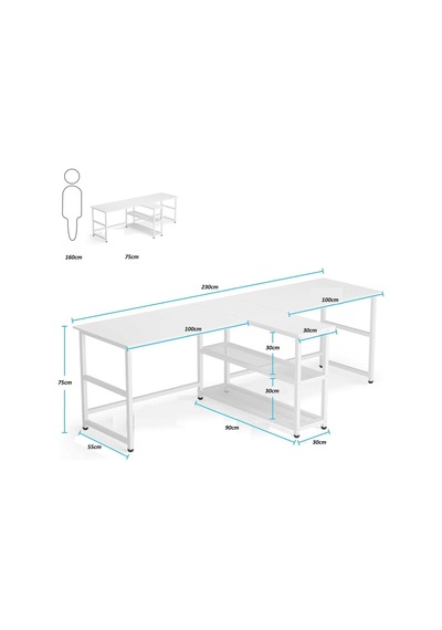 Zizuva  Zizuva Tasarım Kitaplıkla Bölmeli Modern 2 Kişilik Çalışma Masa  (541151243)