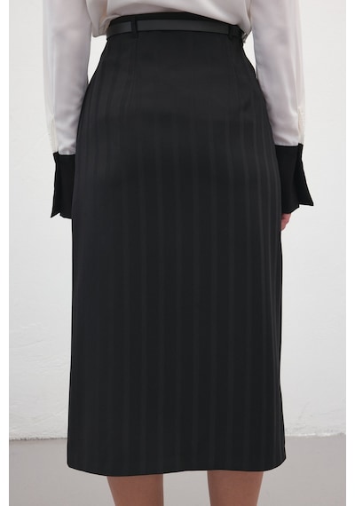 Sateen Anna Yırtmaçlı Etek - Siyah-137172 Siyah