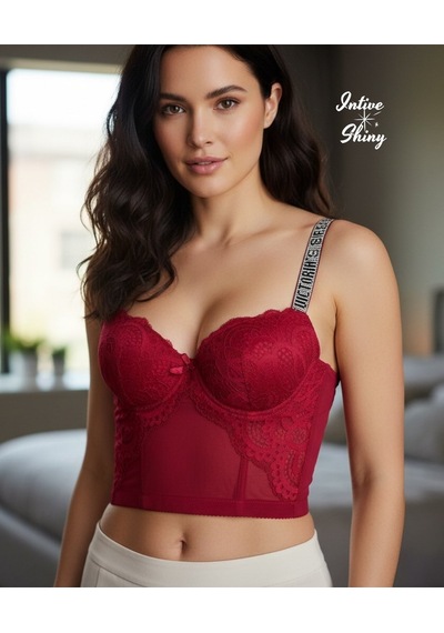 Intive 'vs Logolu' Premium Taşlı Askılı Balenli Double Push-uplı Bordo