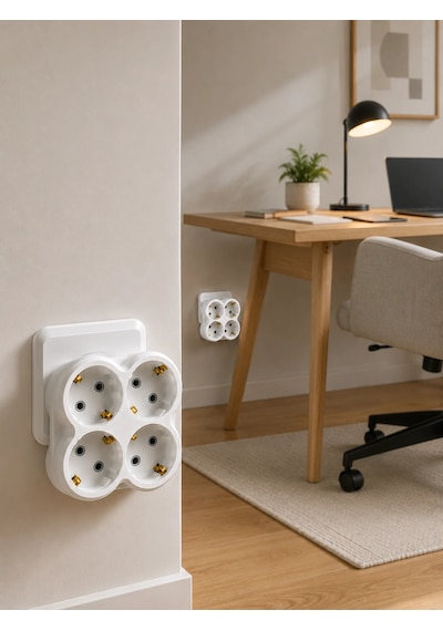 4 Lü Priz Çoğaltıcı 2 Adet Set Kablosuz Duvar Tipi Priz Çoklayıcı Adaptör 1