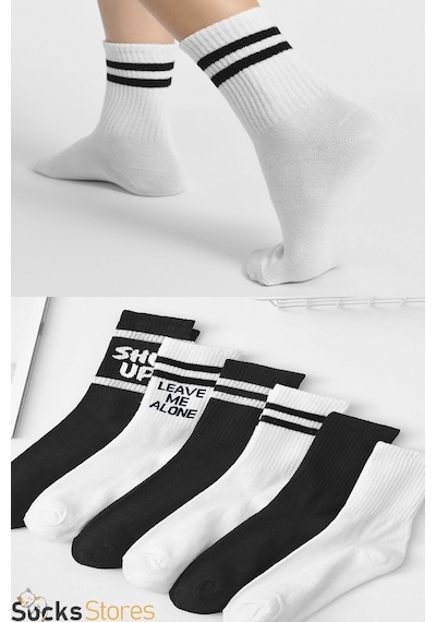 Esinti Tenis Desenli Unisex Soket Çorap 6 Adet Beyaz - Siyah