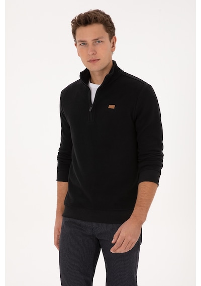 U.S. Polo Assn. Erkek Regular Fit Yarım Fermuarlı Siyah Basic Sweatshirt 50313802-VR046