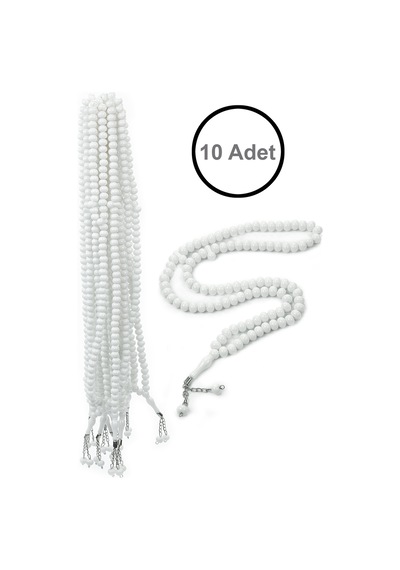 10 Adet 99lu Namaz Tesbihi 10mm Hac Umre Hediyelik - Beyaz Beyaz