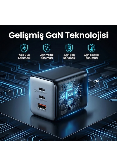 Bix Bx3p102g 100w Usb-c Usb-a 3 Portlu Gan Şarj Aleti Telefon Laptop İçin Pd 3.0 Hızlı Şarj Cihazı Koyu Gri