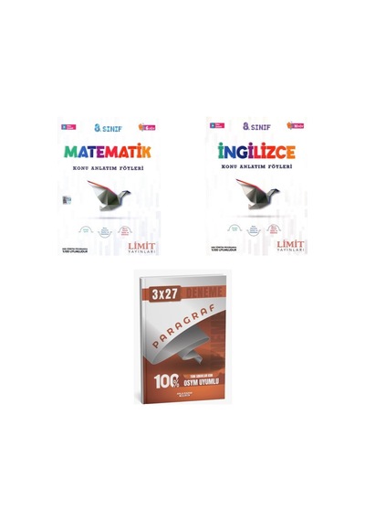 2027 Limit 8. Sınıf Föyleri Matematik + İngilizce Konu + Anla Kazan Paragraf Deneme 3'lü Set