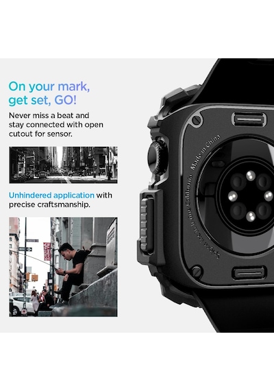 Apple Watch 46mm Seri 11/10 İle Uyumlu Kılıf Rugged Armor Matte Black - Acs08597 Çok Renkli