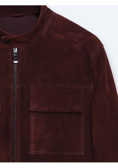 Kip Bordo Regular Fit Dik Yaka Casual Süet Deri Mont