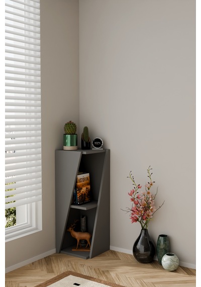 Modern Çok Amaçlı 90 Cm 2 Raflı Köşe Kitaplık Dekoratif Salon Rafı Çok Amaçlı Düzenleyici Organizer Antrasit Modern Çok Amaçlı 90 Cm 2 Raflı Köşe Kitaplık Dekoratif Salon Rafı Çok Amaçlı Düzenleyici Organizer Antrasit