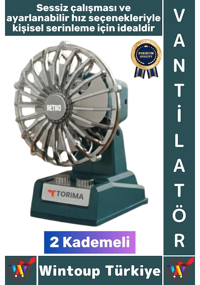 Vantilatör Kompakt Sessiz Çalışma Yoğun Üfleme Retro 2 Kademeli Şarjlı Mini Masa Üstü Vantilatör