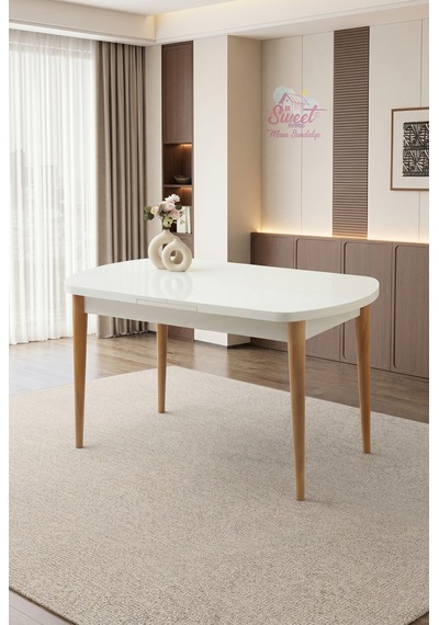 Kelebek Gizli Kaşıklıklı Açılır Mdf Masa Mutfak,salon,yemek Odası Masası 80x140 Cm Beyaz