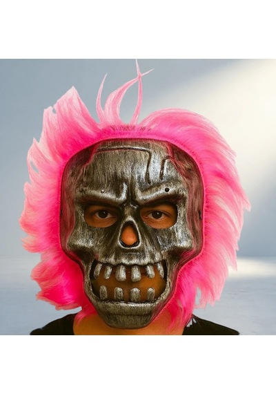 Cadılar Bayramı İçin Pembe Saçlı İskelet Maske Çok Renkli