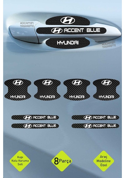 Hyundai Accent Blue Kapı Kolu Koruma Seti Accent Blue Modeline Özel Karbon Desenli 8 Parça Şık Folyo