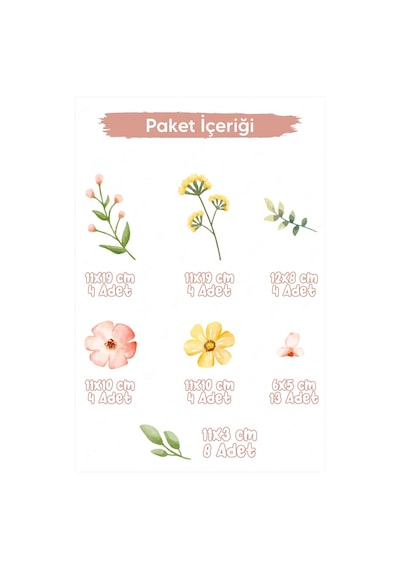 MSticker Soft Renklerde Çiçekler Ve Yapraklar Duvar Cam Sticker Seti