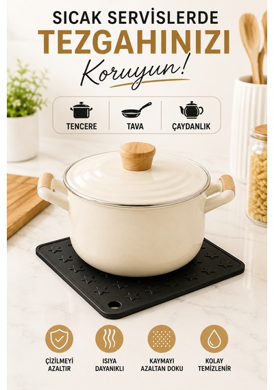 Siyah Silikon Nihale 16x16cm Çok Amaçlı Tencere Tava Altlığı Fırın Tepsi Tutacağı Kavanoz Açacağı Ev