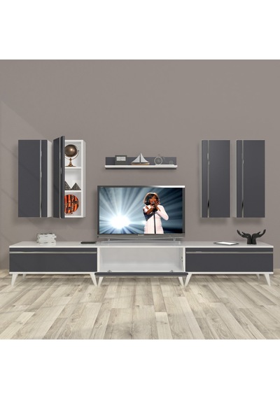 Decoraktiv Eko 8d Mdf Retro Tv Ünitesi Tv Sehpası Beyaz - Antrasit