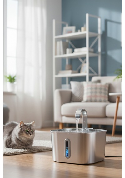 2.2 L Su Seviyesi Göstergeli Paslanmaz Çelik Kedi Köpek Için Su Pınarı Su Çeşmesi Su Sebili B20