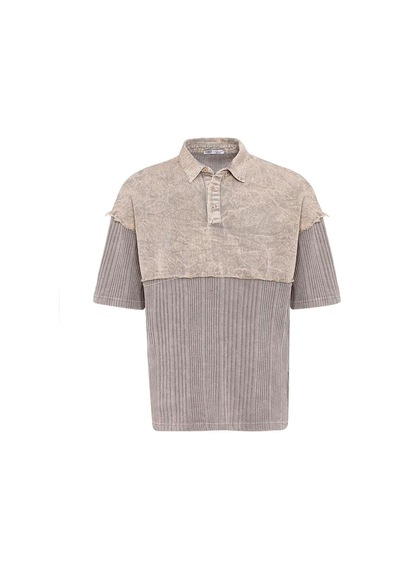Vamos Yıkamalı Triko Oversize Polo Yaka Tişört V70-53 Taş