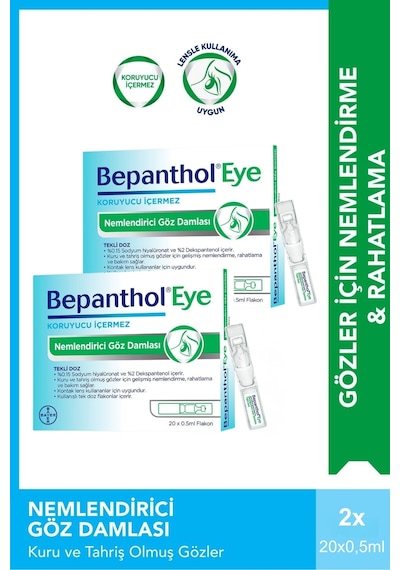 Bepanthol Eye Nemlendirici Göz Damlası Tekli Doz 0.5ml X 20 Flakon X 2 Adet