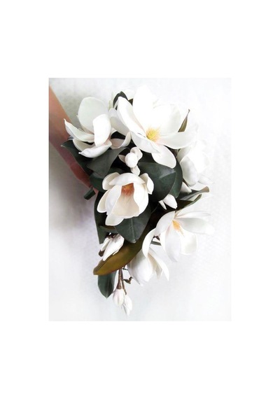 Yapay Çiçek Lüx Manolya Gerçek Dokulu Letex Eva Magnolia Gelin Çiçeği 40cm Beyaz