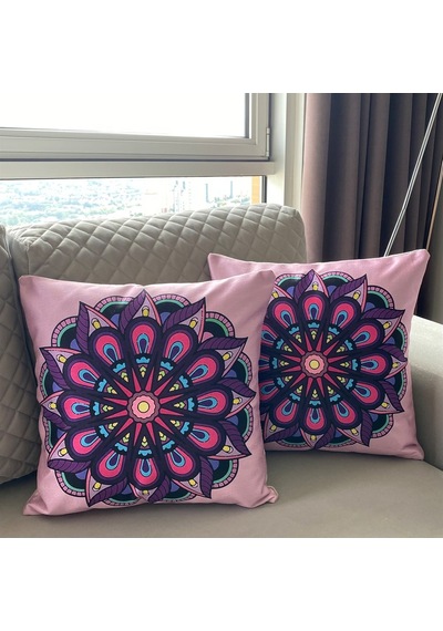 Çift Taraflı Mandala Desenli Dekoratif 2'Li Kırlent Kılıfı Seti (473328145)