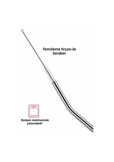 Paslanmaz Çelik Pipet Seti 5 Parça Metal Meşrubat Pipeti Ve Pipet Temizleme Fırçası Gri