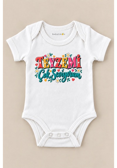 Babylimon Teyzemi Çok Seviyorum Beyaz Kısa Kollu Çıtçıtlı Bebek Zıbını Beyaz - 930083973 Beyaz