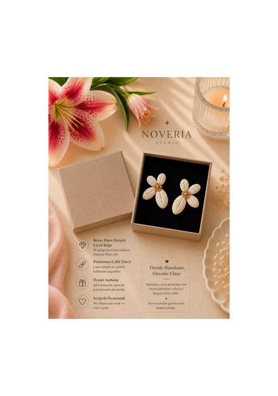 Bloom Collection Beyaz Hasır Çiçekli Küpe Beyaz Beyaz
