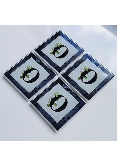 Decorita Cam Bardak Altlığı O Harfli Tasarım 4'lü Takım 10 x 10 CM Çok Renkli