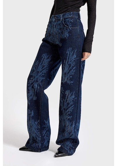 it's basic Kadın Koyu Kot Rengi 9s6-5 Loose Fit Parlak Taşlı Özel Tasarım Denim Jean Koyu Kotrengi