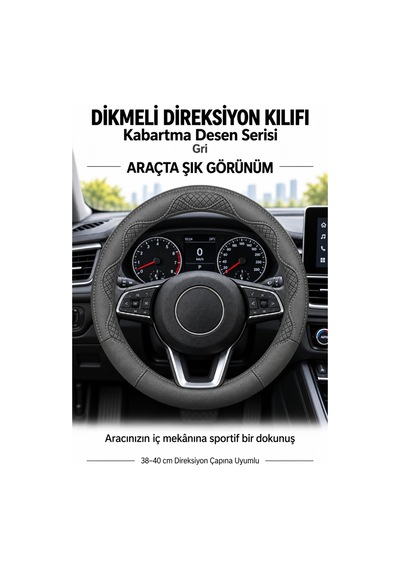 Trobus Mg Zs 2018-2025 Uyumlu Dikmeli Direksiyon Kılıfı Kabartma Desen Gri