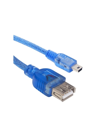 POWERMASTER USB 5 PİN ERKEK-USB DİŞİ Apple Uyumlu iPod KABLOSU MAVİ ŞEFFAF 40 CM