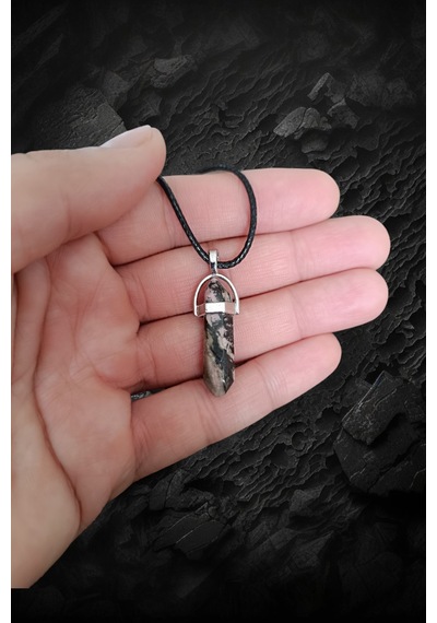 Unisex Rodonit Doğal Taş Kolye Çivi Kesim Deri İpli Kolye 56 Cm Deri İpli Kolye 56 Cm